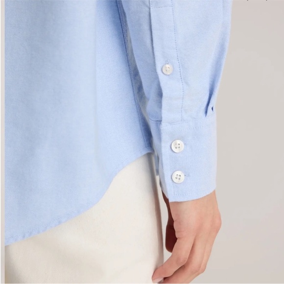 Quince Organic Cotton Relaxed Oxford Shirt Pale Blue Medium Button Down Top - Picture 5 of 13